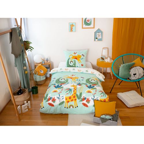 Parure De Lit Enfant Safari - 100% Coton Adouci 57 Fils - 140 X 200 Cm