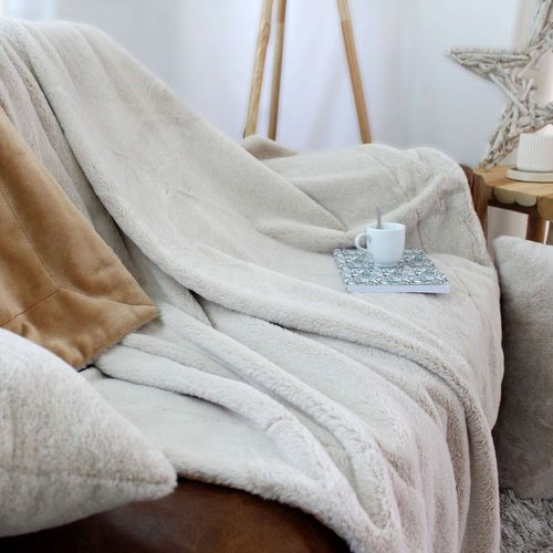 Couverture Azura Douce 2 Tons Et Flanelle - 220 X 180 Cm - Beige