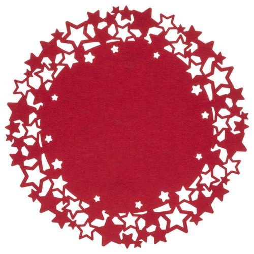 Lot De 6 Sets De Table De Noël Rond Motifs Étoiles En Feutrine Diam. 38 Cm - Rouge