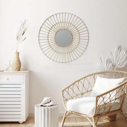 Miroir Rond En Rotin - Diam 75 Cm
