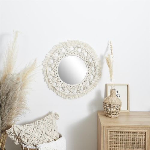 Miroir Rond Bohème - Diam 55 Cm - Beige