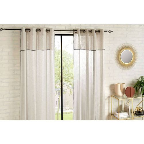 Voilage à Volant Avec Surpiqûre Noire - 140 X 240 Cm - Beige