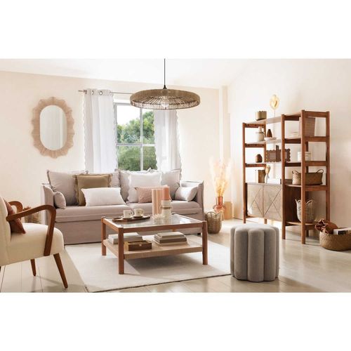 Pouf Design Floral En Tissu - Beige