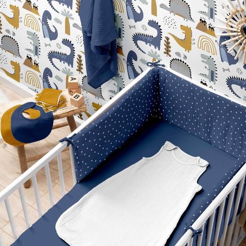 Drap Housse En Gaze De Coton - 100% Coton - 60 X 120 Cm - Bleu Foncé