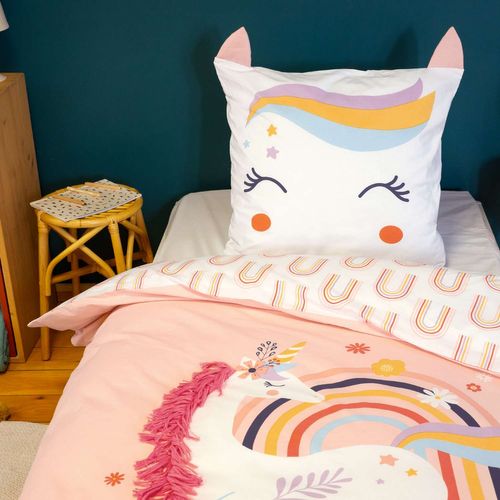 Parure De Lit Enfant Licorne Avec Oreilles Rembourrées - 100% Coton 57 Fils/cm² - 140 X 200 Cm