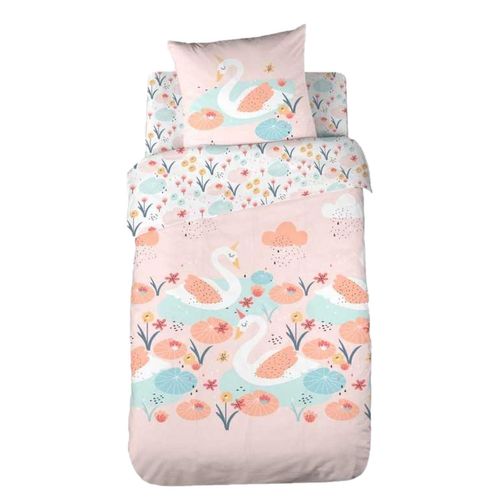 Parure De Lit Enfant Cygne - Coton 57 Fils/cm² - 140 X 200 Cm - Rose