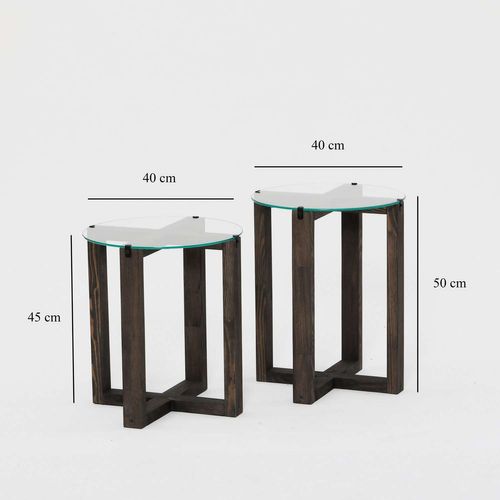 Lot De 2 Tables D'appoint Galadron En Verre Et Bois - Transparent Et Gris Foncé