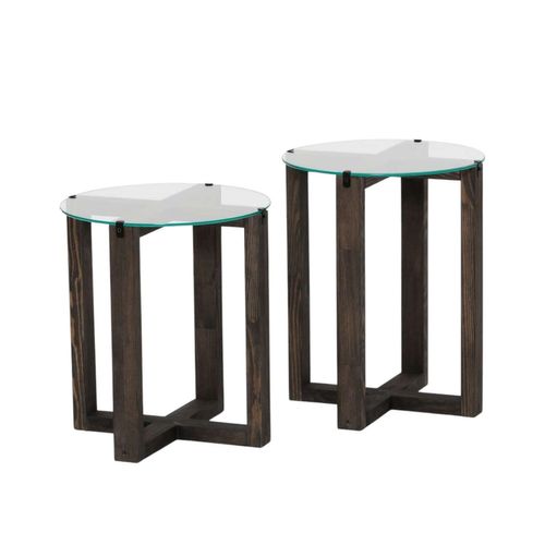 Lot De 2 Tables D'appoint Galadron En Verre Et Bois - Transparent Et Gris Foncé