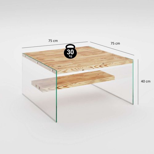 Table Basse Carrée 1 Étagère Crystallia En Bois Massif - Marron Clair