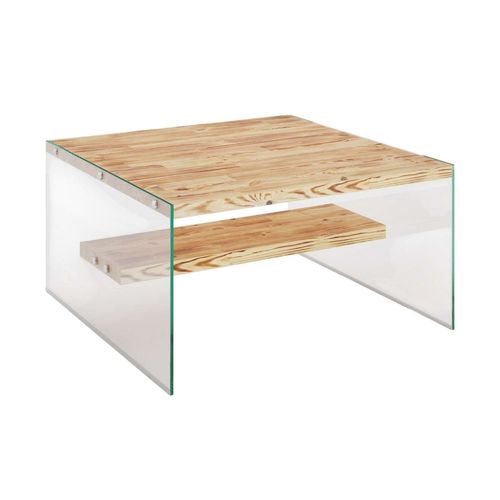 Table Basse Carrée 1 Étagère Crystallia En Bois Massif - Marron Clair
