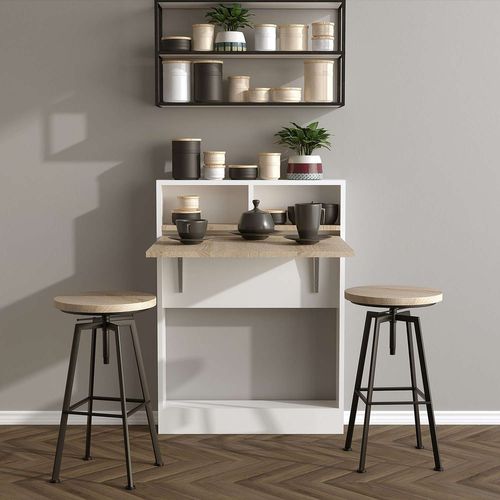 Table Pliante Aymar En Bois - Blanc Et Beige