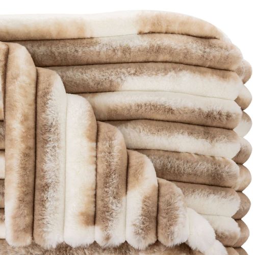 Plaid Avoriaz Imitation Fourrure - 130 X 180 Cm - Marron Et Blanc