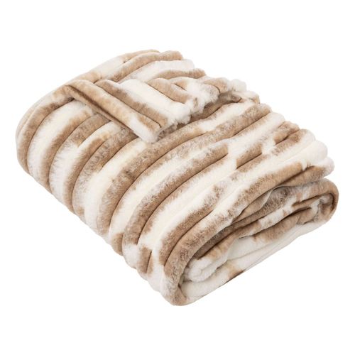 Plaid Avoriaz Imitation Fourrure - 130 X 180 Cm - Marron Et Blanc