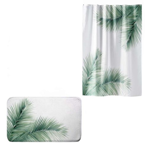 Rideau De Douche Et Tapis De Bain Varadero - Blanc Et Vert