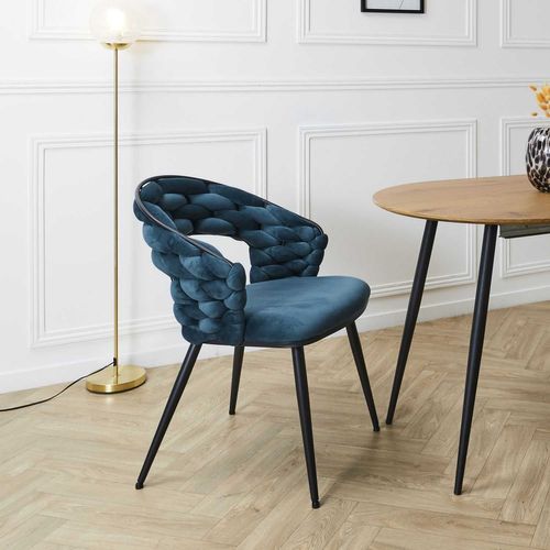 Lot De 2 Chaises Assise Tressée Lund - Bleu