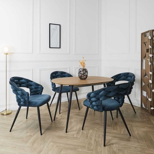 Lot De 2 Chaises Assise Tressée Lund - Bleu
