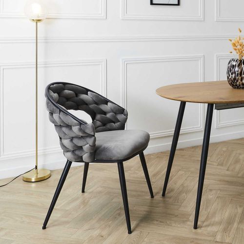 Lot De 2 Chaises Assise Tressée Lund - Gris