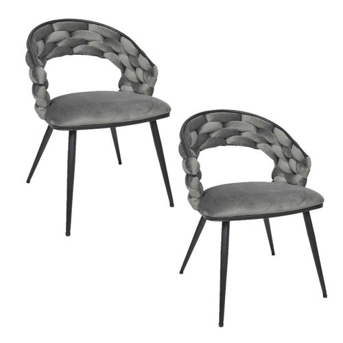 Lot De 2 Chaises Assise Tressée Lund - Gris
