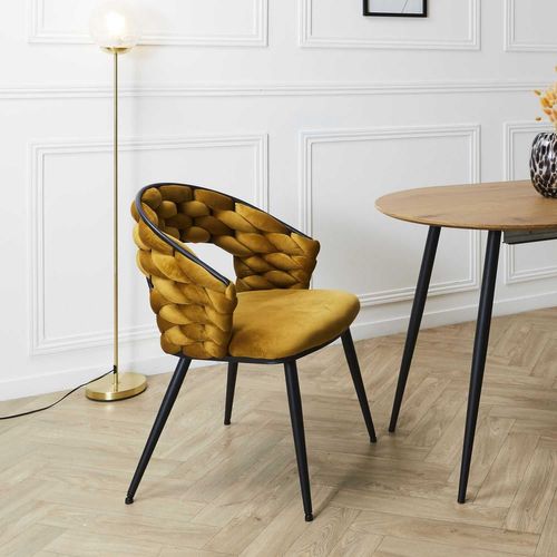 Lot De 2 Chaises Assise Tressée Lund - Jaune