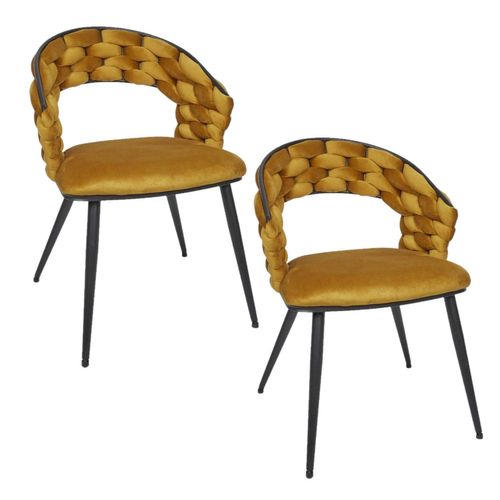 Lot De 2 Chaises Assise Tressée Lund - Jaune