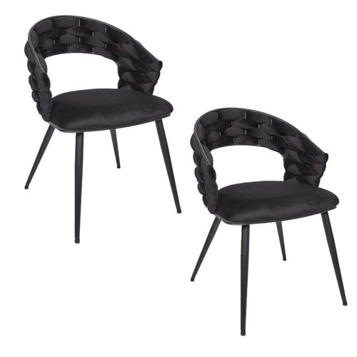 Lot De 2 Chaises Assise Tressée Lund - Noir