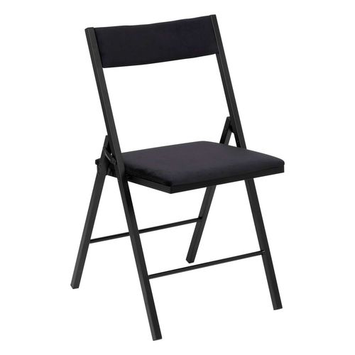 Chaise Pliante Carrée Effet Velours - Noir