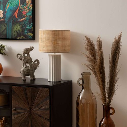 Lampe Cylindre En Céramique - H. 47 Cm - Blanc