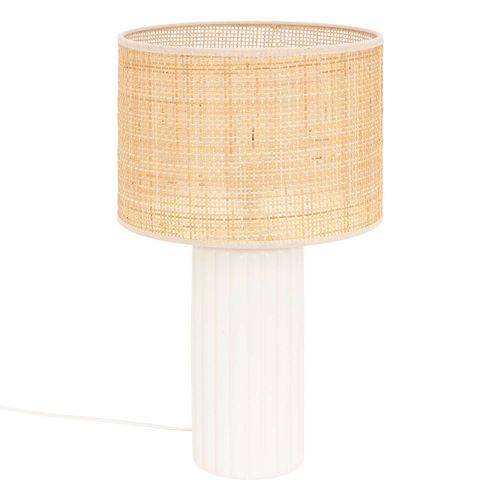 Lampe Cylindre En Céramique - H. 47 Cm - Blanc