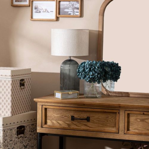 Lampe Cylindre En Verre - H. 42,5 Cm - Bleu