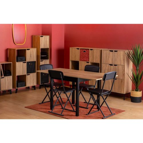 Table Extensible 2 à 6 Places En Bois - Beige Et Noir