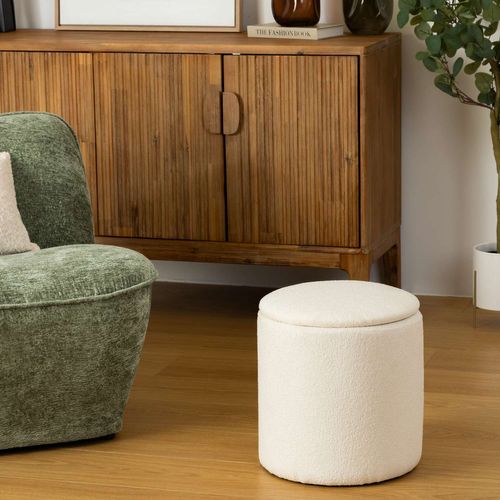 Pouf De Rangement En Bouclette - Blanc