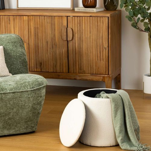 Pouf De Rangement En Bouclette - Blanc