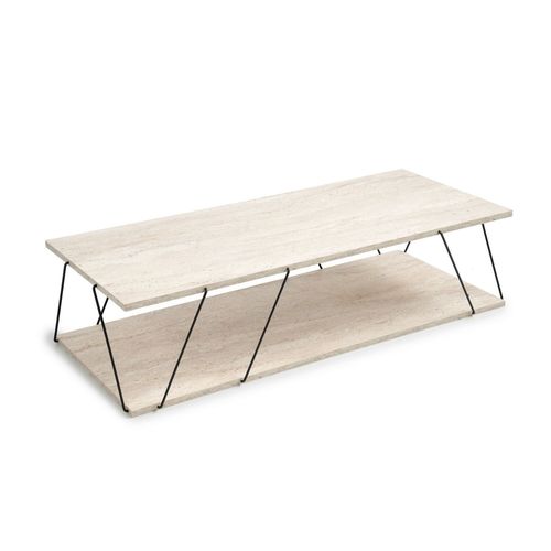 Table Basse Contemporaine Effet Travertin - Beige