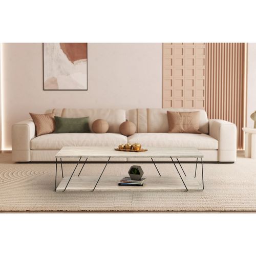 Table Basse Contemporaine Effet Travertin - Beige