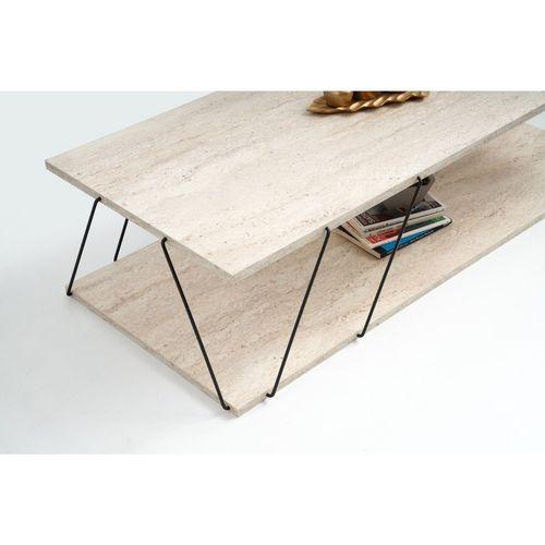 Table Basse Contemporaine Effet Travertin - Beige
