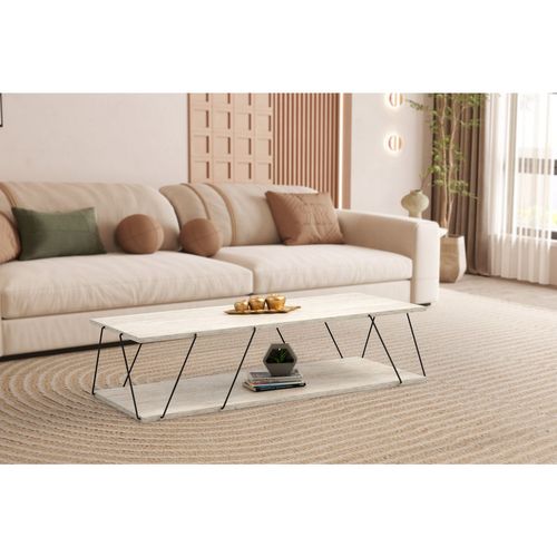 Table Basse Contemporaine Effet Travertin - Beige