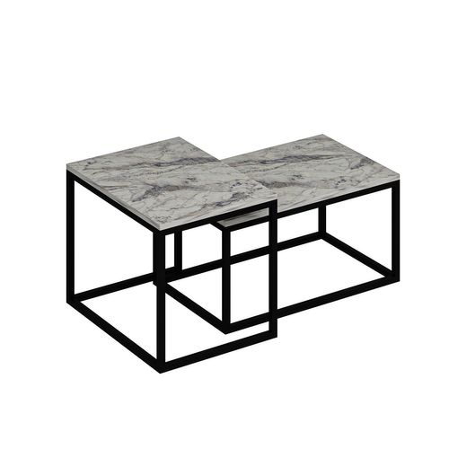 Duo De Tables Basses Encastrables Effet Marbre - Blanc Et Noir