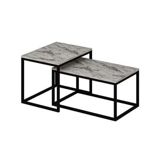 Duo De Tables Basses Encastrables Effet Marbre - Blanc Et Noir