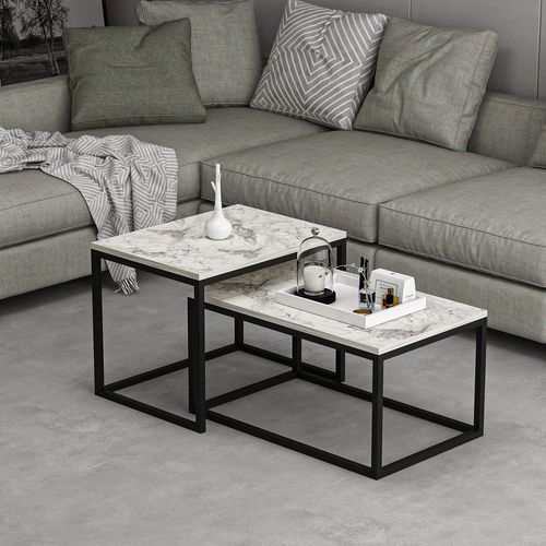 Duo De Tables Basses Encastrables Effet Marbre - Blanc Et Noir