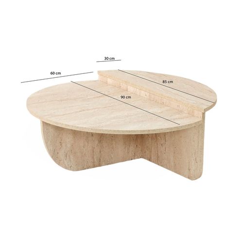 Table Basse Ronde Grand Format Effet Travertin - Beige
