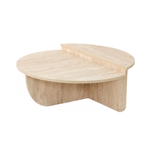 Table Basse Ronde Grand Format Effet Travertin - Beige