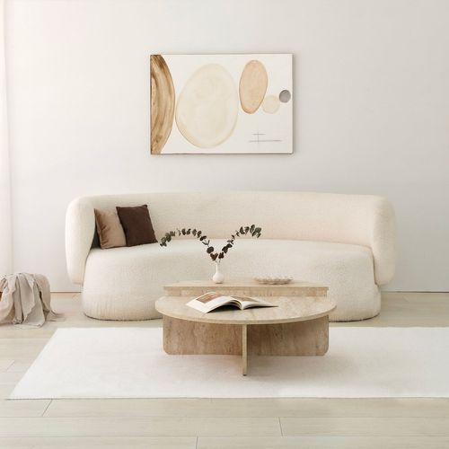 Table Basse Ronde Grand Format Effet Travertin - Beige