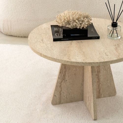 Table Basse Ronde Effet Travertin Valence - Beige