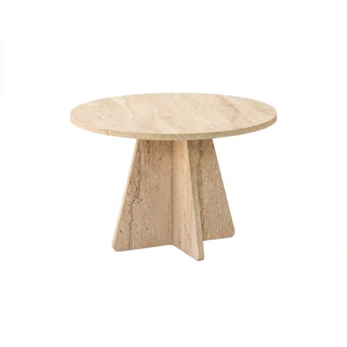 Table Basse Ronde Effet Travertin Valence - Beige