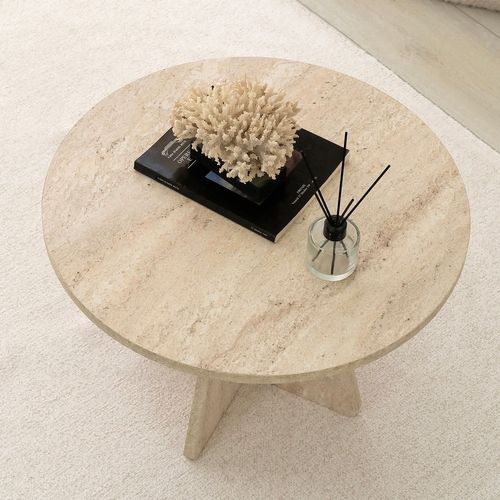 Table Basse Ronde Effet Travertin Valence - Beige
