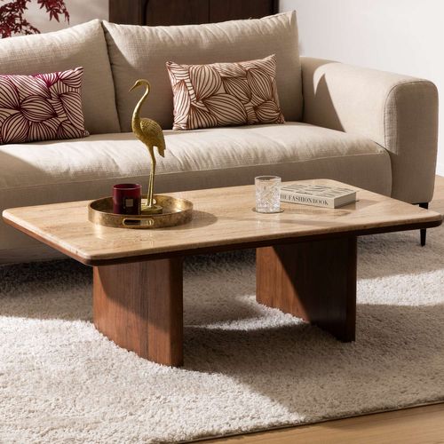 Table Basse En Acacia Et Travertin Jivan - Marron