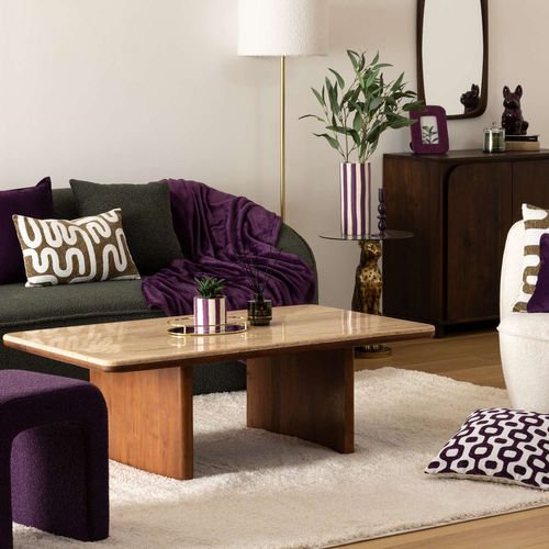 Table Basse En Acacia Et Travertin Jivan - Marron