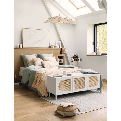 Meuble TV 3 Portes En Rotin Cabras - Blanc