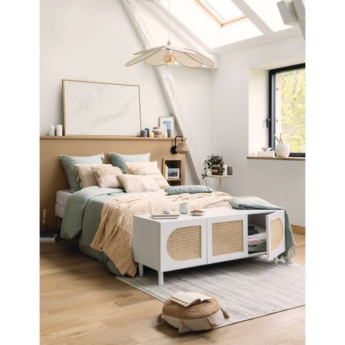 Meuble TV 3 Portes En Rotin Cabras - Blanc