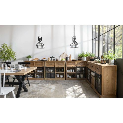 Buffet Avec Porte Coulissante En Verre Danik - Marron Et Noir